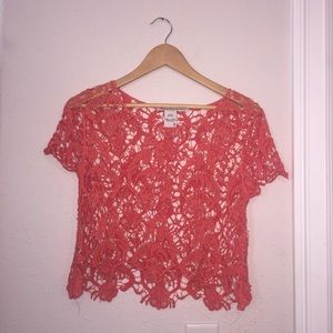 orange lace festival top coral